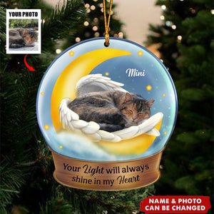 Custom Photo Dog Cat Sleeping On The Moon - Personalized Custom Shaped Acrylic Ornament