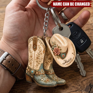 Cowgirl Boot & Western Hat - Personalized Acrylic Keychain