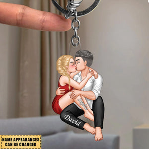 Christmas Couple Embrace & Kiss Gift For Him For Her Personalized Acrylic Keychain