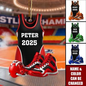 Personalized Wrestling Ornament Acrylic Shoes & Headgear, Xmas Tree Decor