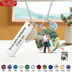 Customised Photo Necklace With Engraved Nameplate And Birthstone Bespoke Photo Necklace