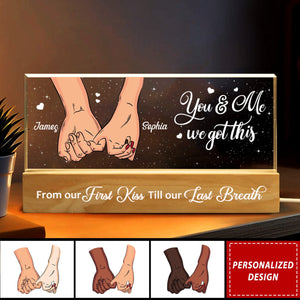 Couple Holding Hands Personalized Acrylic Block LED Night Light