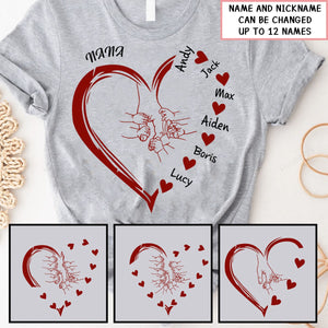 Personalized Grandma Mama And Kid Hands Heart Shirt