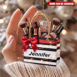 Personalized Makeup Lover Acrylic Ornament - Custom Beauty Bag Gift Idea