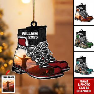 Personalized Hiking Boots Ornament: Custom Photo, Mountain Lover Christmas Decor