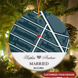 Engagement Custom Map Ceramic Ornament, Gift For Couple