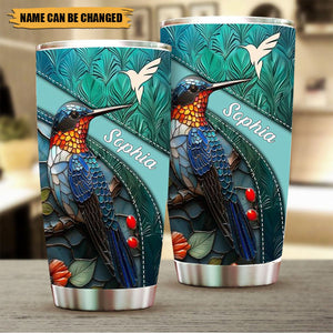 Personalized Stainless Steel Humming Bird White Pattern Tumbler
