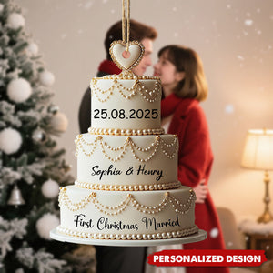 Personalized Wedding Cake First Christmas Married Ornament