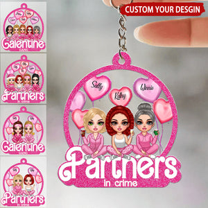Galentine Gang Partners In Crime Pretty Girls Personalized Acrylic Keychain, Valentine's Day Gift