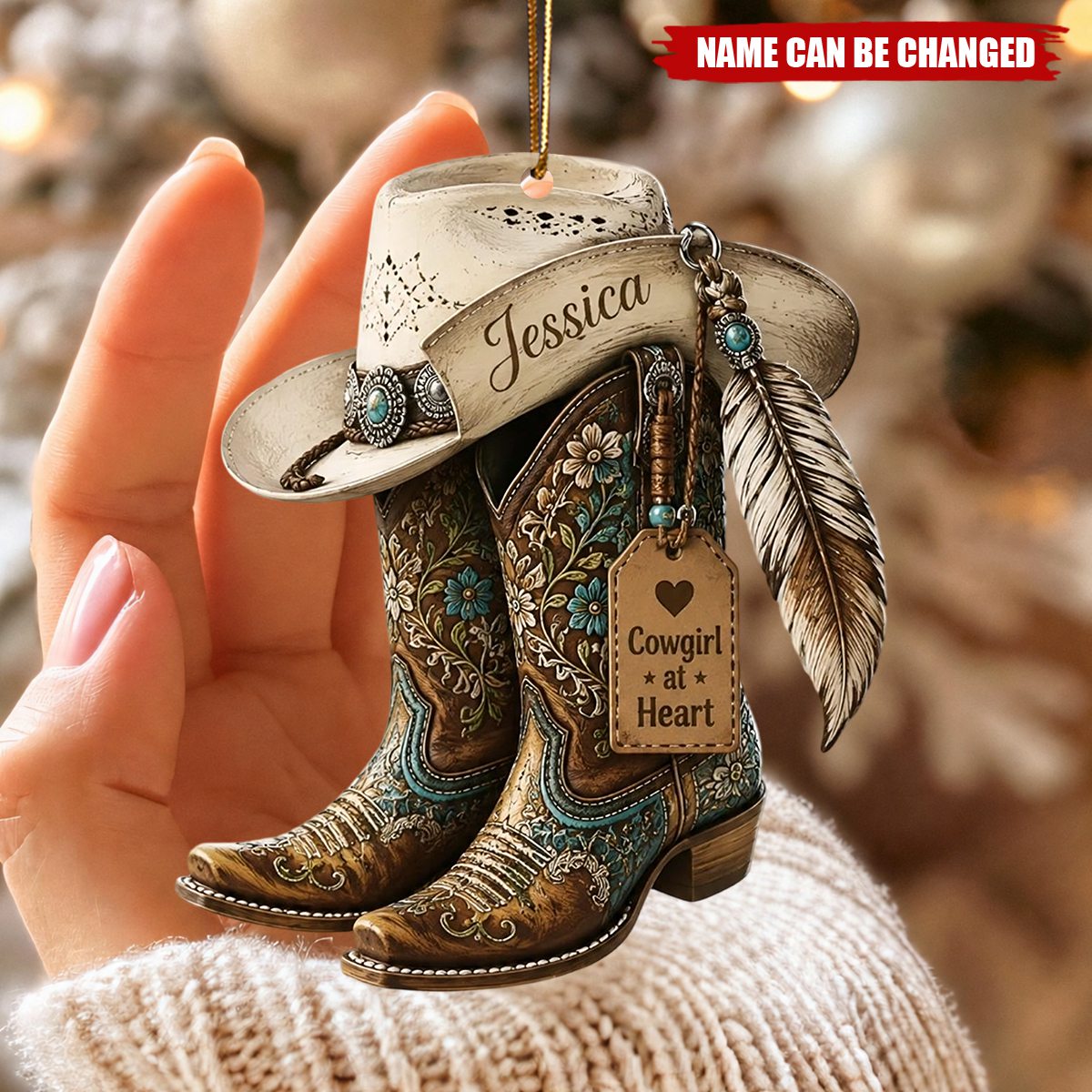 Personalized Cowgirl Boots Acrylic Custom Shape Ornament, Custom Western Hat Ornament, Cowgirl Heart Keepsake, Cowboy Christmas Gift