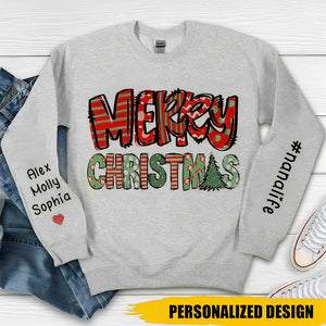 Merry Christmas Nana Life With Grandkids Name On Sleeve Personalized Sweatshirt Gift for Grandmas Moms Aunties