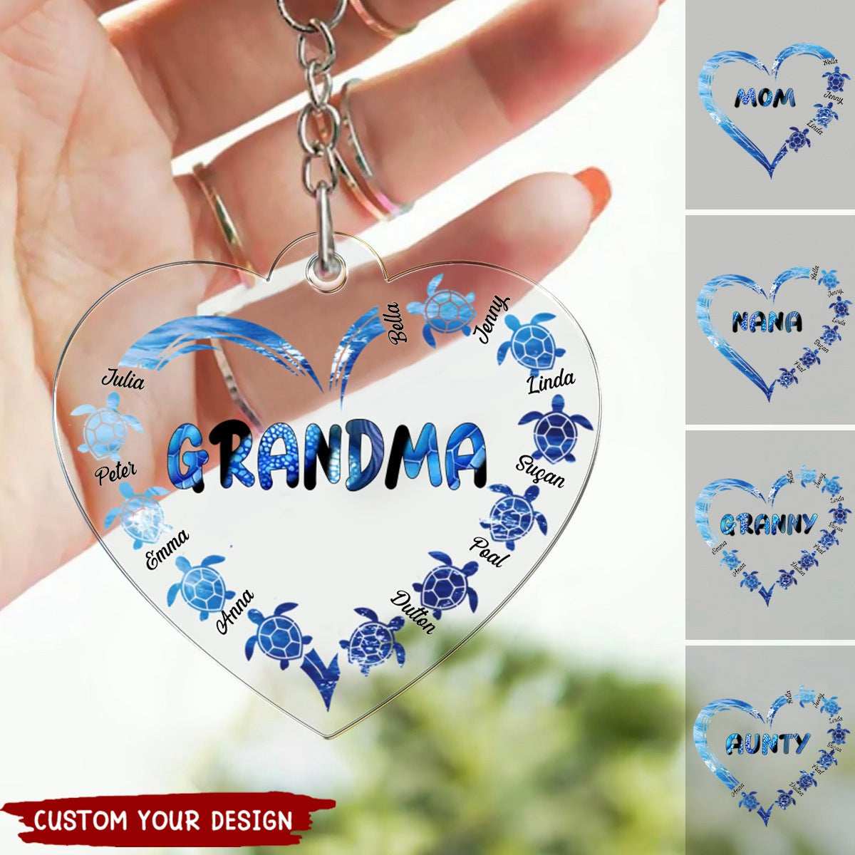Grandma Heart Turtles with Kid Name Personalized Acrylic Keychain