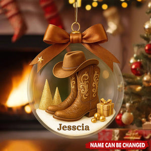 Personalized Cowboy Boots Christmas Ornament, Custom Name Cowgirl Xmas Gift