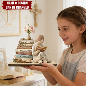 God Says I Am - Personalized Shaped Wooden Plaque - Christian Gift For Her