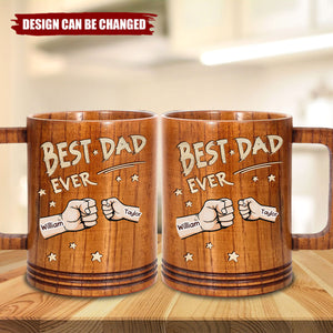 Built On Fist Bumps & Love - Family Personalized Custom Wooden Mug - Father's Day, Gift For Dad, Grandpa