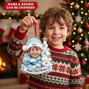 Custom Photo First Christmas Acrylic Ornament - Personalized Christmas Baby Shower, Gender Reveal Gifts