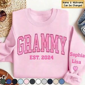 Mimi Glitter Pink Embroidered And GrandKids Sweatshirt