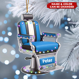 Personalized Hair Stylist Ornament, Christmas Barber Chair Ornament With Name