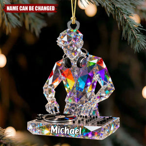 Turntablist Custom Name Stained Glass Effect Acrylic Christmas Ornament, Gift For DJ, Music Ornament