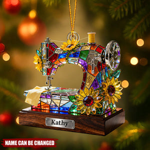 Personalized Stained Glass Sewing Machine Themed Ornaments