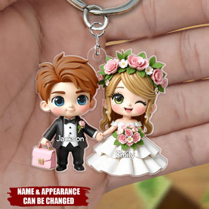Wedding Cartoon Couple Personalized Acrylic Keychain, Gift for him, Gift for her