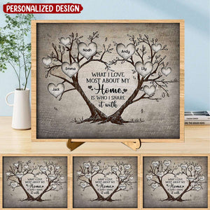 What I Love About Home Is Who I Share It With, Family Tree Personalized Wood Plaque