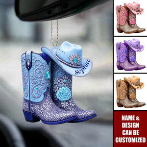 Cowgirl Boots - Personalized Acrylic Car Ornament