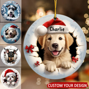 Dog Breaking Through Funny Christmas Personalized Acrylic Ornament