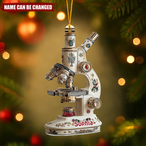 Personalized Microscope Ornament, Custom Science Christmas Ornament, Lab Technician Gift