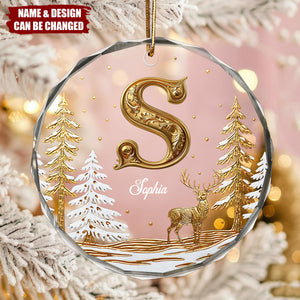 Merry Christmas - Personalized Family Round Shaped Glass Ornament