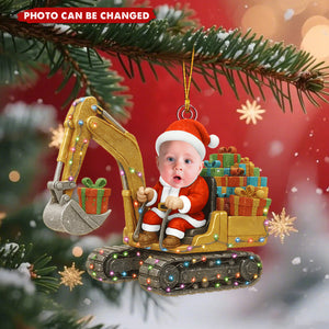 Personalized Upload Photo Excavator Christmas Ornament Gift For Boys