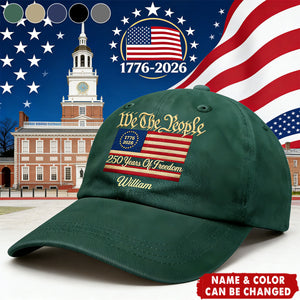 Stars And Stripes Faux Embroidery Effect We The People - Personalized Vintage Washed Denim Cap