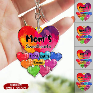 Vibrant Heart Paint Grandma Mom Kids Personalized Keychain