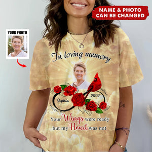 Upload Photo Family Loss In Loving Memory Cardinal Rose Infinite Love Memorial Gift Personalized 3D T-Shirt