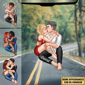 Christmas Couple Embrace & Kiss Gift For Him For Her Personalized Acrylic Car Ornament