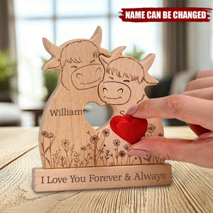 Highland Cow Couple Anniversary Gift Valentine's Day Gift - Personalized Wooden Puzzle