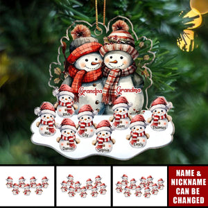 Snowman Grandpa Grandma With Little Snowman Kids Personalized Ornament