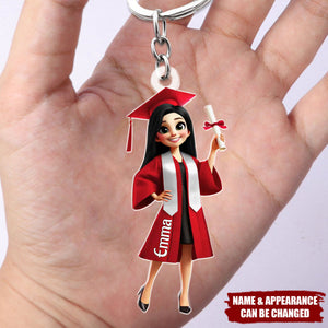 Graduation Cap And Animated Girl, Personalized Acrylic Keychain, Gift For Graduates
