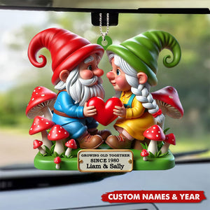 Growing Old Together Dwarf Holding Heart Personalized Couple Ornament