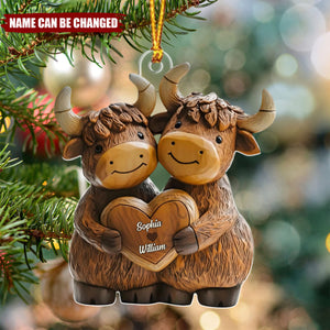 Highland Cow Couple - Personalized Christmas Acrylic Ornament