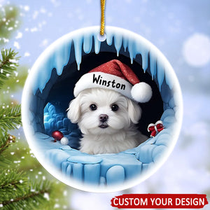 Dog Breaking Through Funny Christmas Personalized Acrylic Ornament