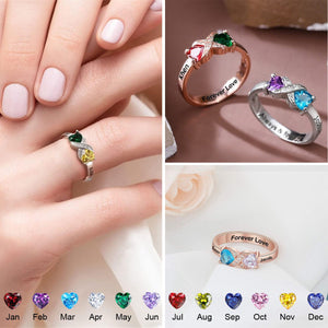 Infinity Heart Birthstone Personalized Ring, Gift For Mom/Grandma