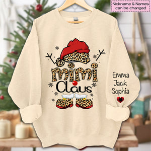 Personalized Christmas Grandma Claus Snowflake Sweatshirt Sleeve Custom Names Kids