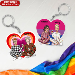 Couple Heart Personalized Acrylic Keychain, Gift For LGBT Couple