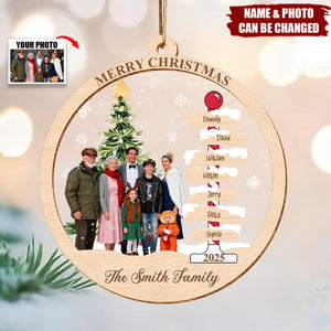 Custom Photo Family & Name Christmas Tree 2 Layers Ornaments