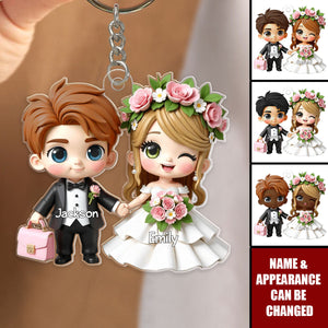 Wedding Cartoon Couple Personalized Acrylic Keychain, Gift for him, Gift for her