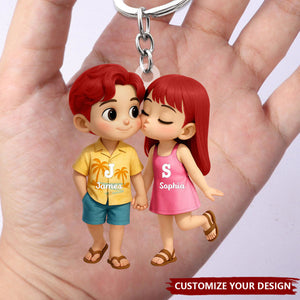 Cute Cartoon Couple Summer Vibe Personalized Acrylic Keychain, Gift for him, Gift for her