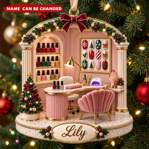 Personalized Nail Tech Salon Workstation Acrylic Ornament, Custom Name Manicurist Gift