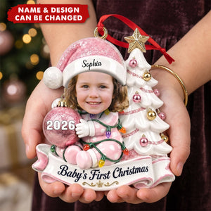 Custom Photo First Christmas Acrylic Ornament - Personalized Christmas Baby Shower, Gender Reveal Gifts