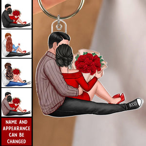 Favorite Place Next To You Couple Sitting - Personalized Couple Keychain